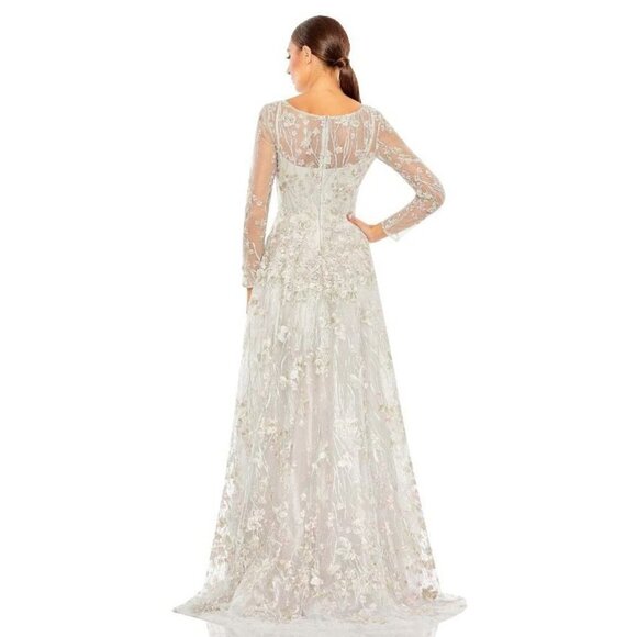 Mac Duggal 20402 Long Sleeve Dress A Line Embellished Pastel Floral Size 10 NWT - Picture 4 of 12